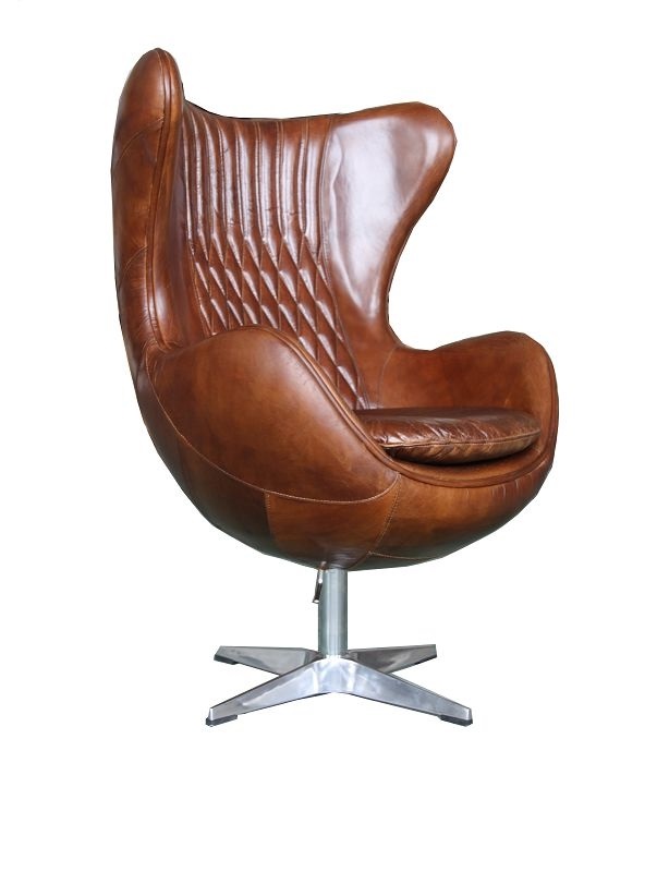 Product photograph of Aviator Retro Swivel Egg Armchair Vintage Distressed Brown Real Leather from Chesterfield Sofas