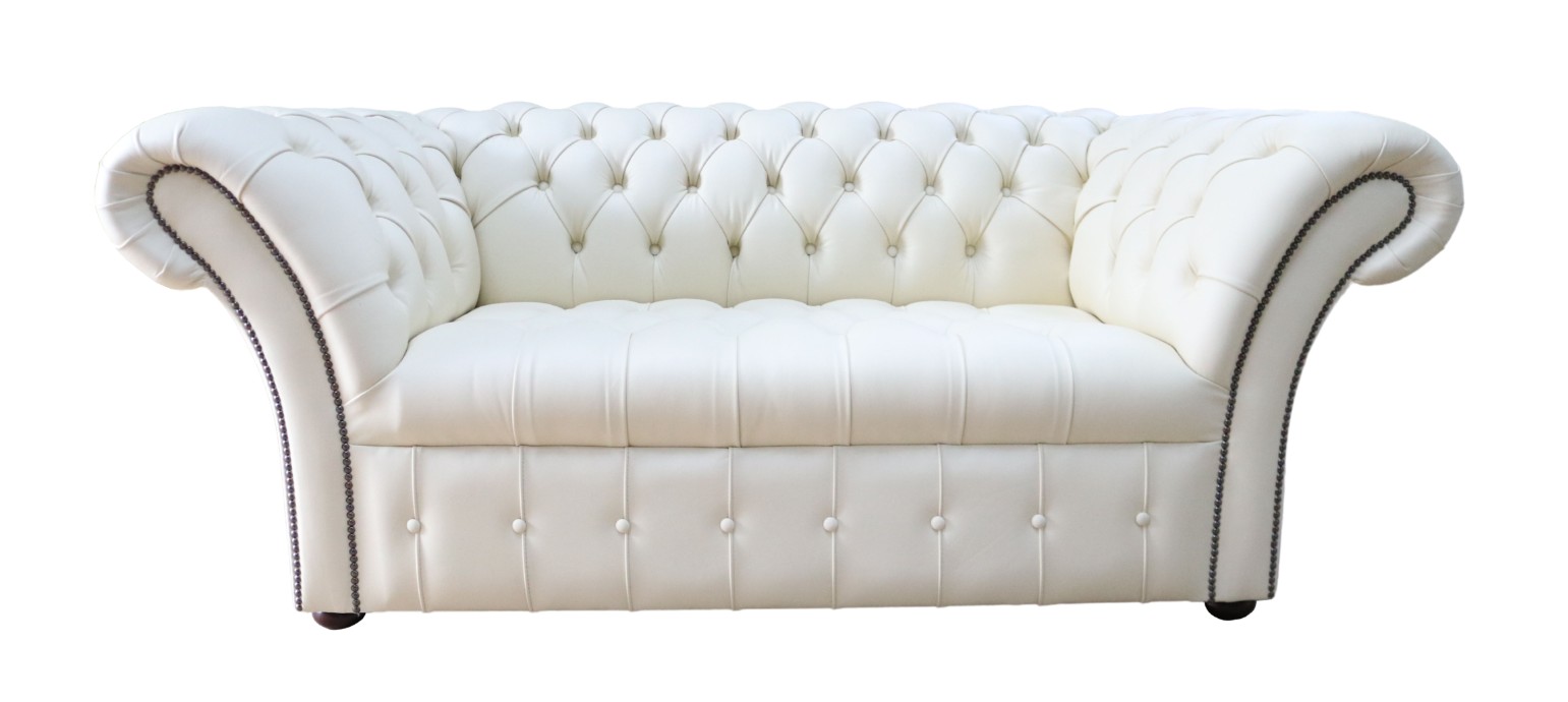 Product photograph of Chesterfield 2 Seater Buttoned Seat Cottonseed Real Leather Sofa Settee In Balmoral Style from Chesterfield Sofas