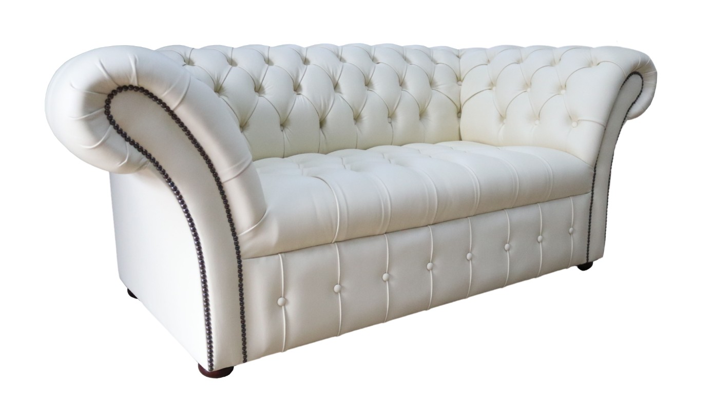 Product photograph of Chesterfield 2 Seater Buttoned Seat Cottonseed Real Leather Sofa Settee In Balmoral Style from Chesterfield Sofas.