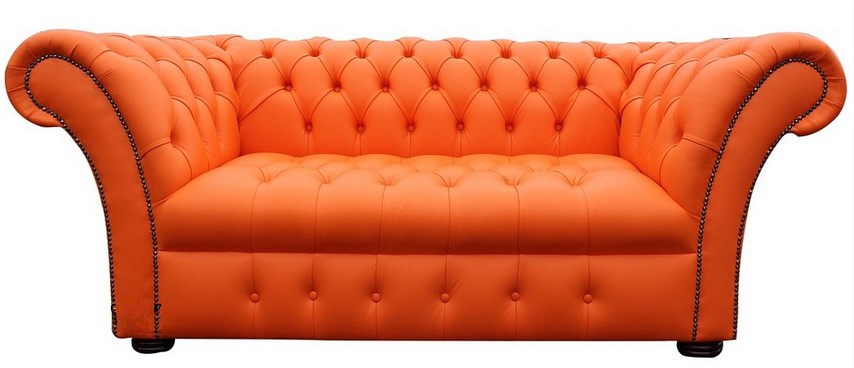 Product photograph of Chesterfield 2 Seater Buttoned Seat Mandarin Orange Leather Sofa Settee In Balmoral Style from Chesterfield Sofas.