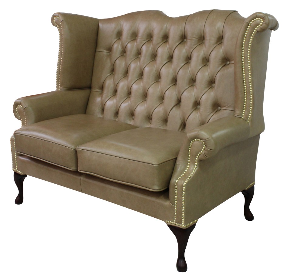 Product photograph of Chesterfield 2 Seater High Back Wing Sofa Old English Parchment Leather In Queen Anne Style from Chesterfield Sofas.