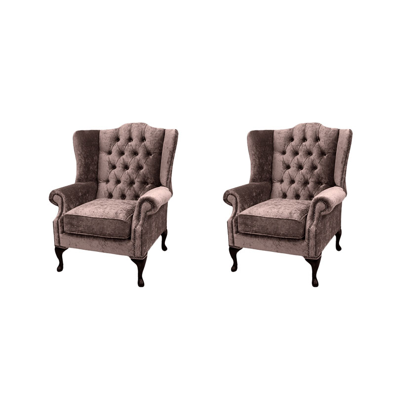 Product photograph of Chesterfield 2 X Wing Chairs Harmony Charcoal Velvet Fabric In Mallory Style from Chesterfield Sofas