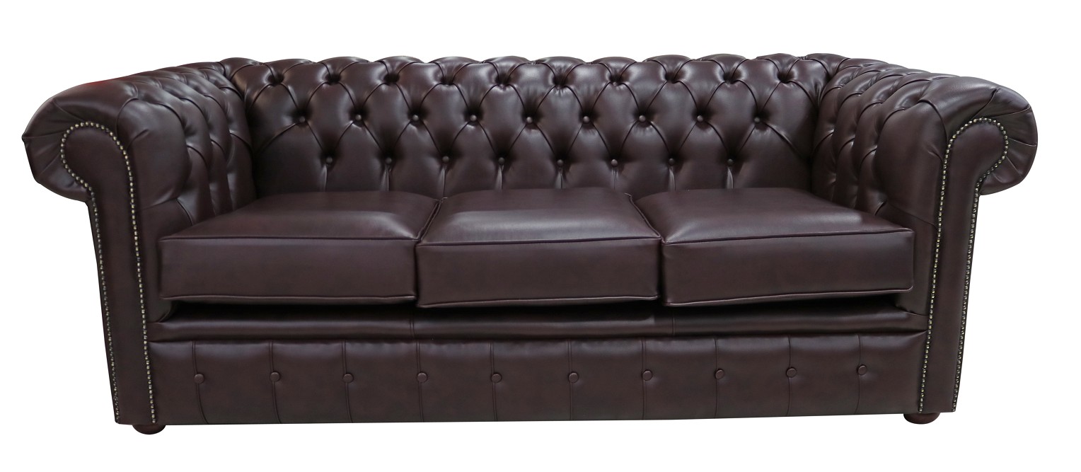 Product photograph of Chesterfield 3 Seater Burgandy Bonded Leather Sofa Bespoke In Classic Style from Chesterfield Sofas