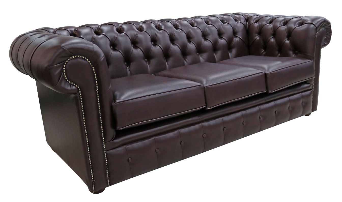 Product photograph of Chesterfield 3 Seater Burgandy Bonded Leather Sofa Bespoke In Classic Style from Chesterfield Sofas.