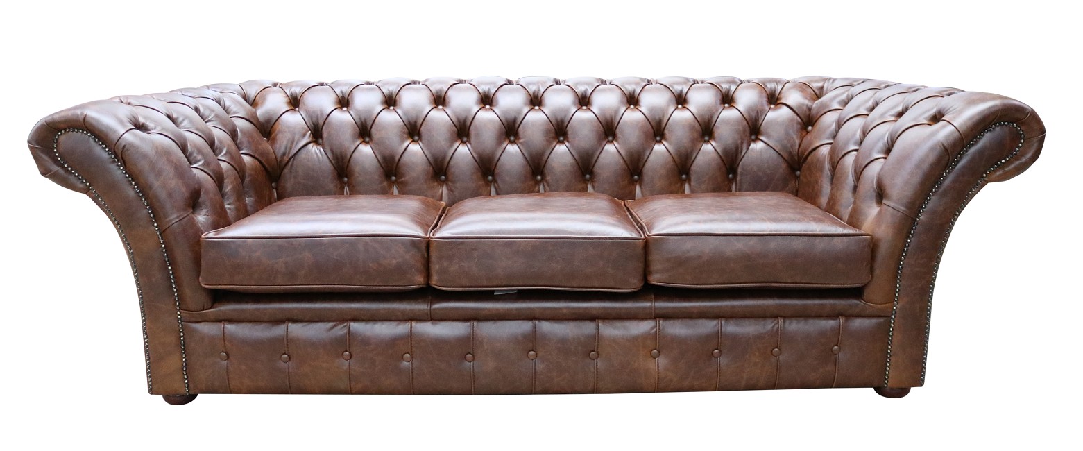 Product photograph of Chesterfield 3 Seater New England Texas Brown Leather Sofa Settee In Balmoral Style from Chesterfield Sofas