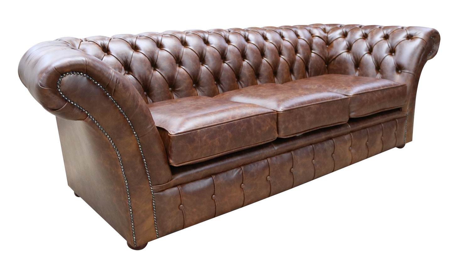 Product photograph of Chesterfield 3 Seater New England Texas Brown Leather Sofa Settee In Balmoral Style from Chesterfield Sofas.