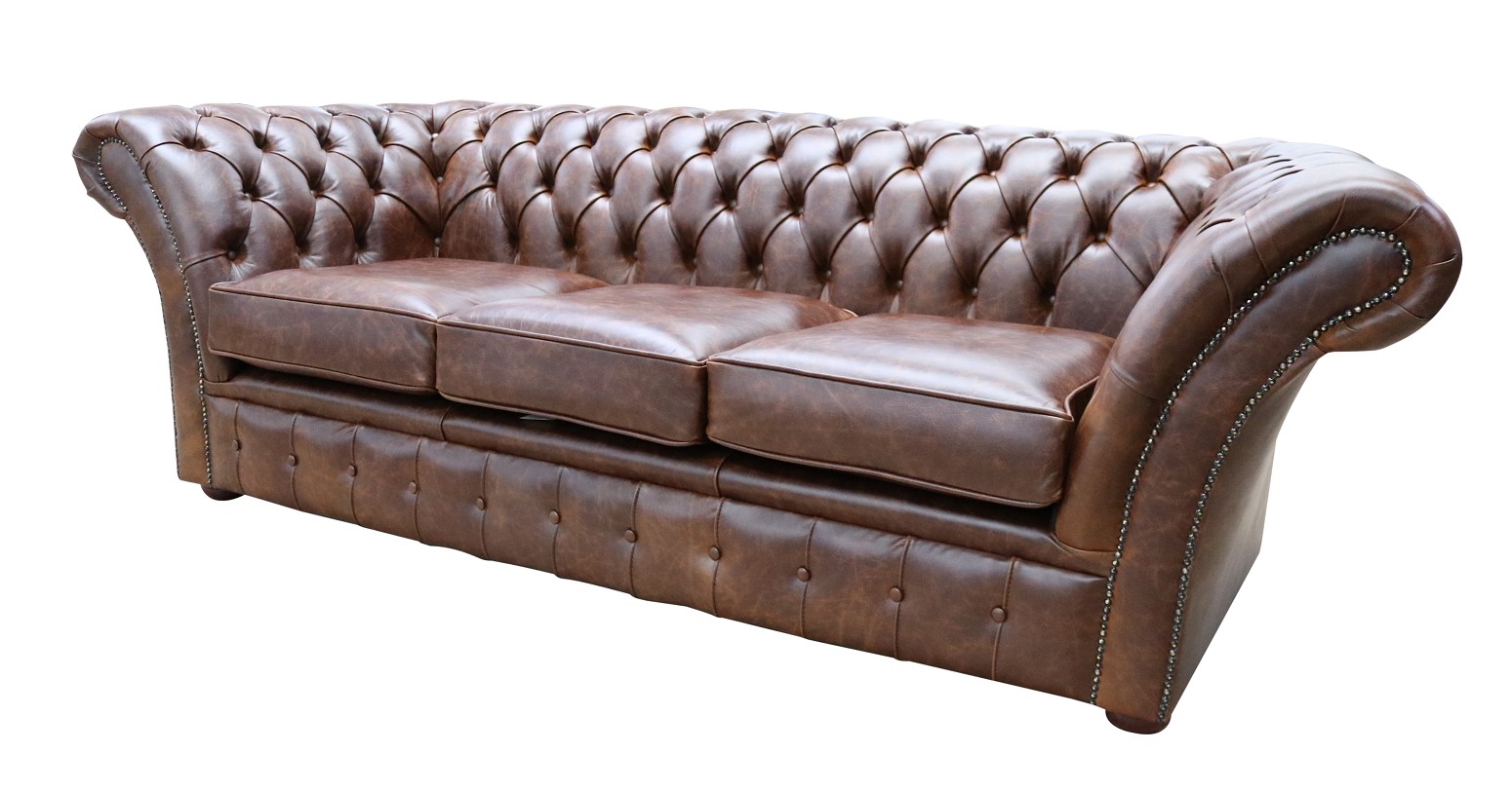 Product photograph of Chesterfield 3 Seater New England Texas Brown Leather Sofa Settee In Balmoral Style from Chesterfield Sofas.