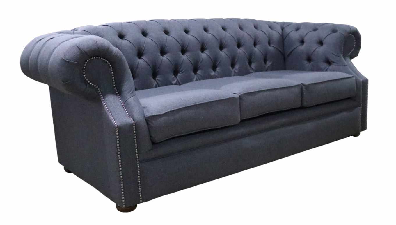 Product photograph of Chesterfield 3 Seater Sofa Gleneagles Plain Charcoal Fabric In Buckingham Style from Chesterfield Sofas