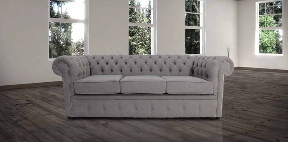 Product photograph of Chesterfield 3 Seater Sofa Settee Proposta Steel Grey Fabric In Classic Style from Chesterfield Sofas