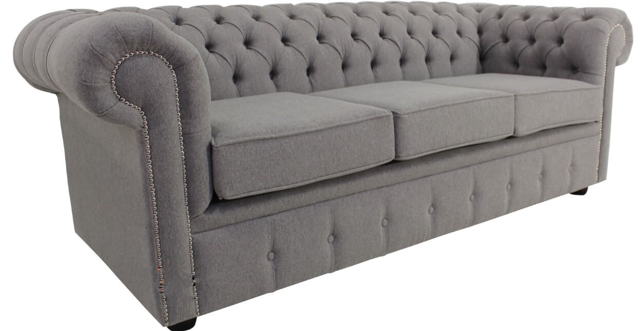 Product photograph of Chesterfield 3 Seater Sofa Settee Proposta Steel Grey Fabric In Classic Style from Chesterfield Sofas.