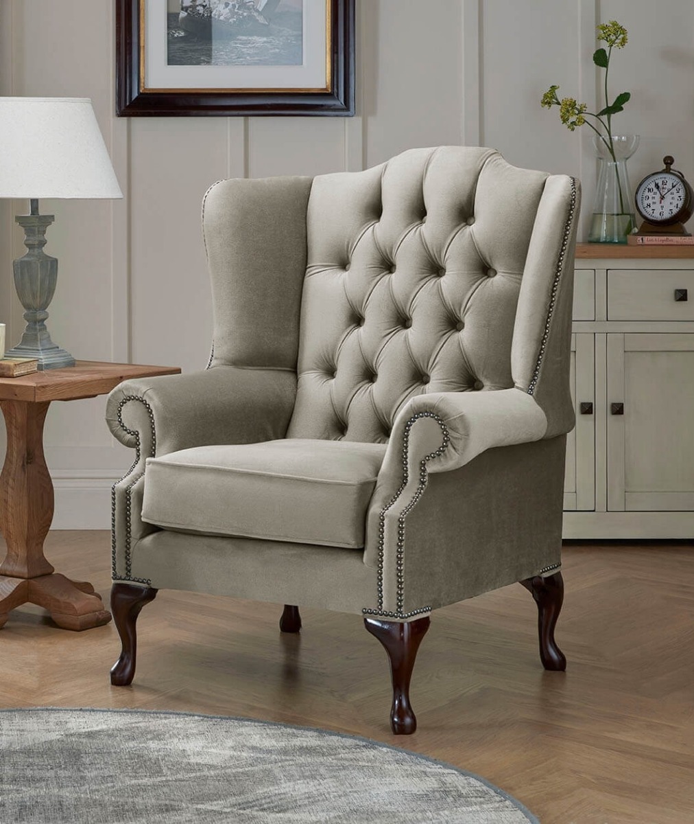 Product photograph of Chesterfield Carlton Flat Wing Armchairs Malta Putty 09 from Chesterfield Sofas