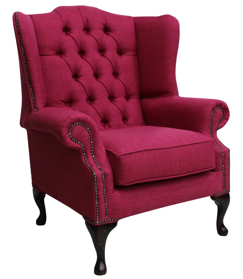 Product photograph of Chesterfield Flat High Back Wing Chair Zoe Raspberry Fabric In Mallory Style from Chesterfield Sofas