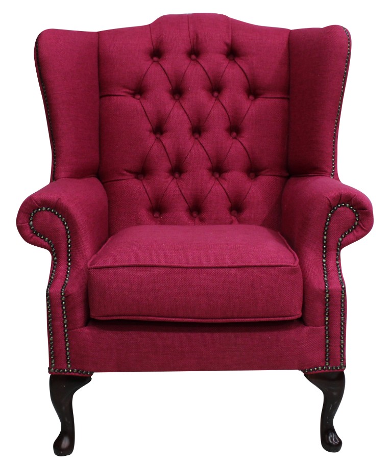 Product photograph of Chesterfield Flat High Back Wing Chair Zoe Raspberry Fabric In Mallory Style from Chesterfield Sofas.
