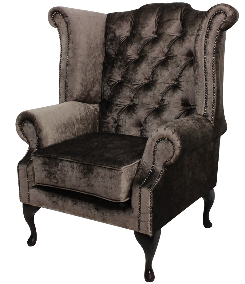 Product photograph of Chesterfield High Back Wing Chair Boutique Sable Velvet Bespoke In Queen Anne Style from Chesterfield Sofas.