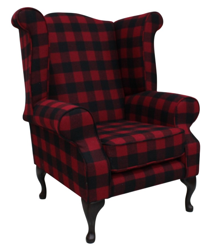 Product photograph of Chesterfield High Back Wing Chair Buffalo Red Wool In Queen Anne Style from Chesterfield Sofas