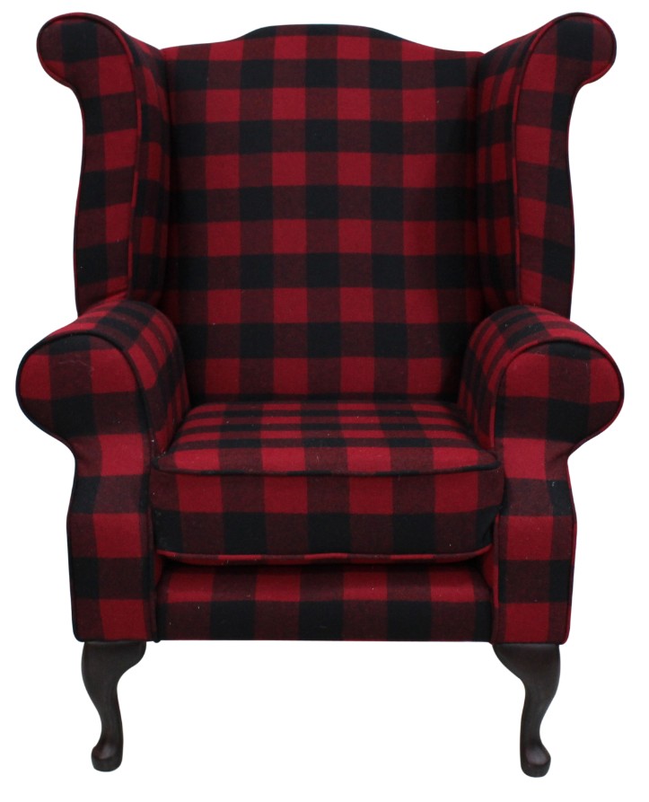 Product photograph of Chesterfield High Back Wing Chair Buffalo Red Wool In Queen Anne Style from Chesterfield Sofas.