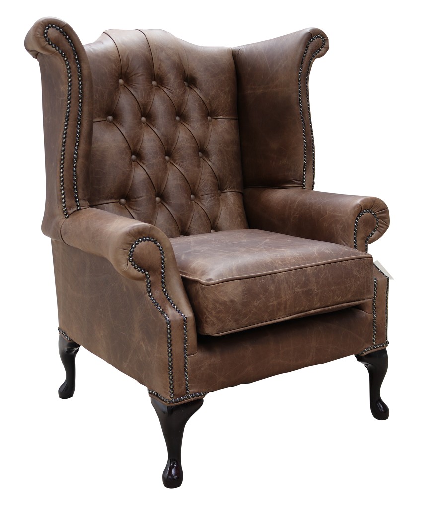 Product photograph of Chesterfield High Back Wing Chair Cracked Wax Tobacco Leather In Queen Anne Style from Chesterfield Sofas