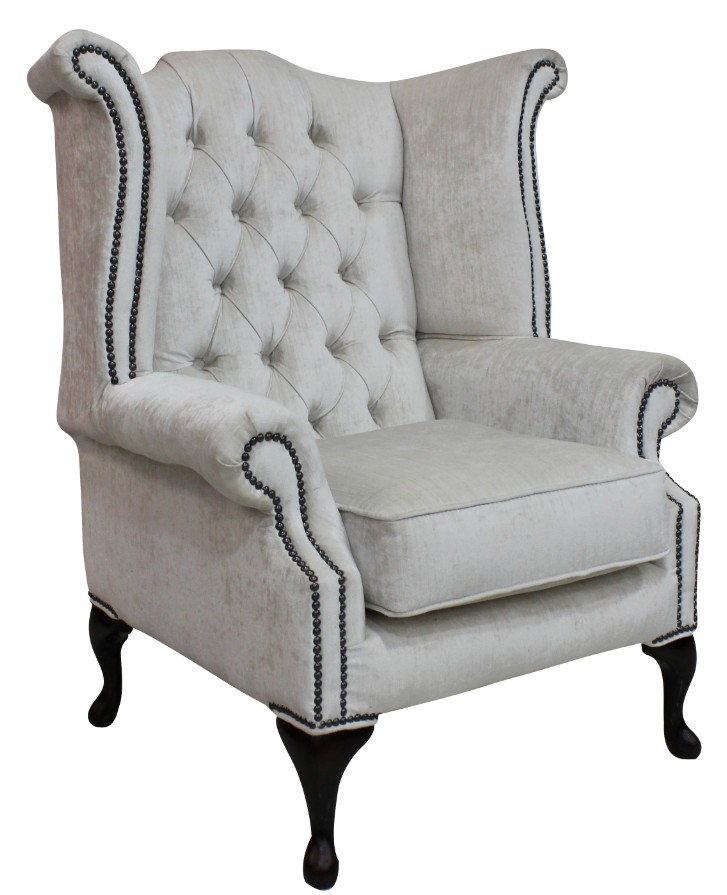 Product photograph of Chesterfield High Back Wing Chair Pastiche Chalk Velvet In Queen Anne Style from Chesterfield Sofas