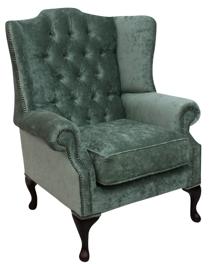Product photograph of Chesterfield High Back Wing Chair Pastiche Jade Green Velvet Bespoke In Mallory Style from Chesterfield Sofas