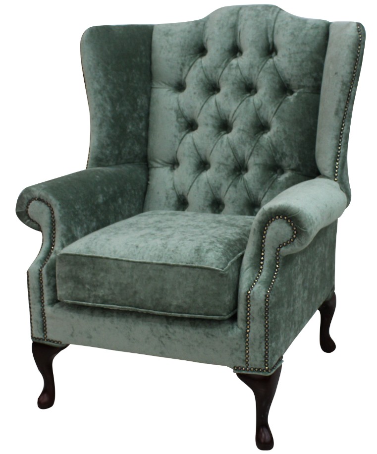 Product photograph of Chesterfield High Back Wing Chair Pastiche Jade Green Velvet Bespoke In Mallory Style from Chesterfield Sofas.