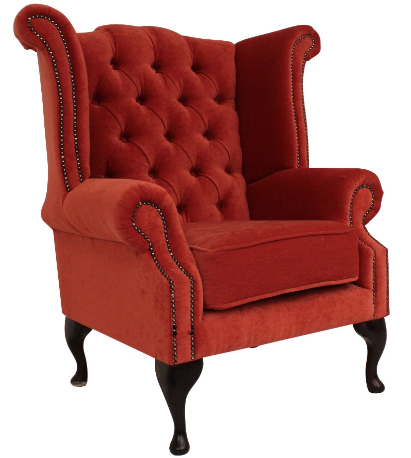 Product photograph of Chesterfield High Back Wing Chair Pimlico Copper Fabric In Queen Anne Style from Chesterfield Sofas