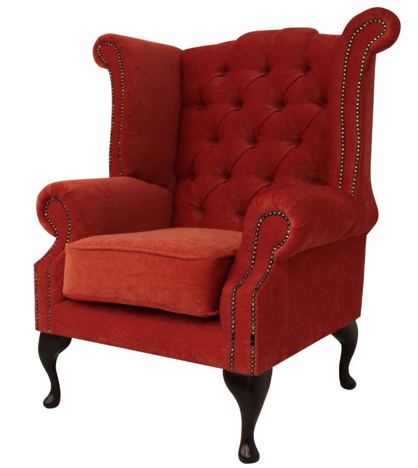 Product photograph of Chesterfield High Back Wing Chair Pimlico Copper Fabric In Queen Anne Style from Chesterfield Sofas.