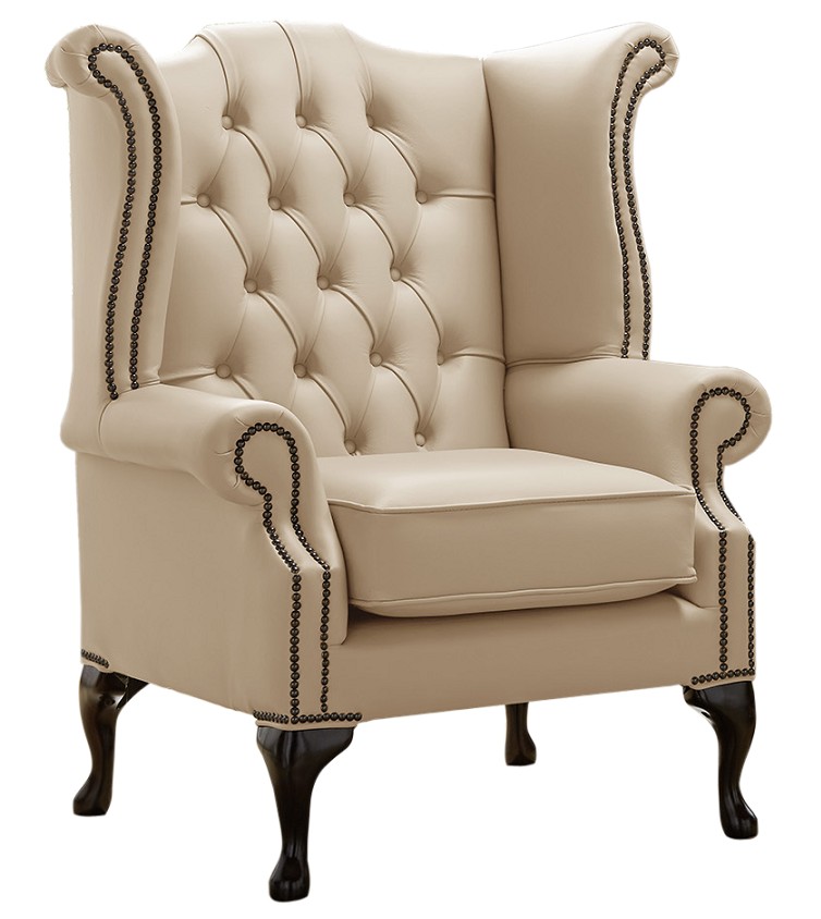 Product photograph of Chesterfield High Back Wing Chair Shelly Stone Leather Bespoke In Queen Anne Style from Chesterfield Sofas