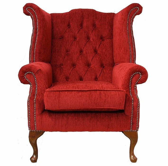 Product photograph of Chesterfield High Back Wing Chair Velluto Tomato Fabric In Queen Anne Style from Chesterfield Sofas