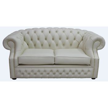 Chesterfield 2 Seater Cottonseed Cream Leather Sofa Bespoke In Buckingham Style