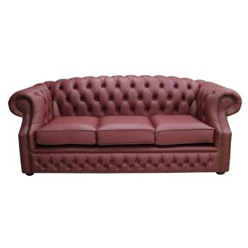 Chesterfield 3 Seater Shelly Burgandy Leather Sofa Bespoke In Buckingham Style