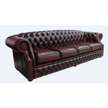 Chesterfield 4 Seater Antique Oxblood Red Leather Sofa Bespoke In Buckingham Style