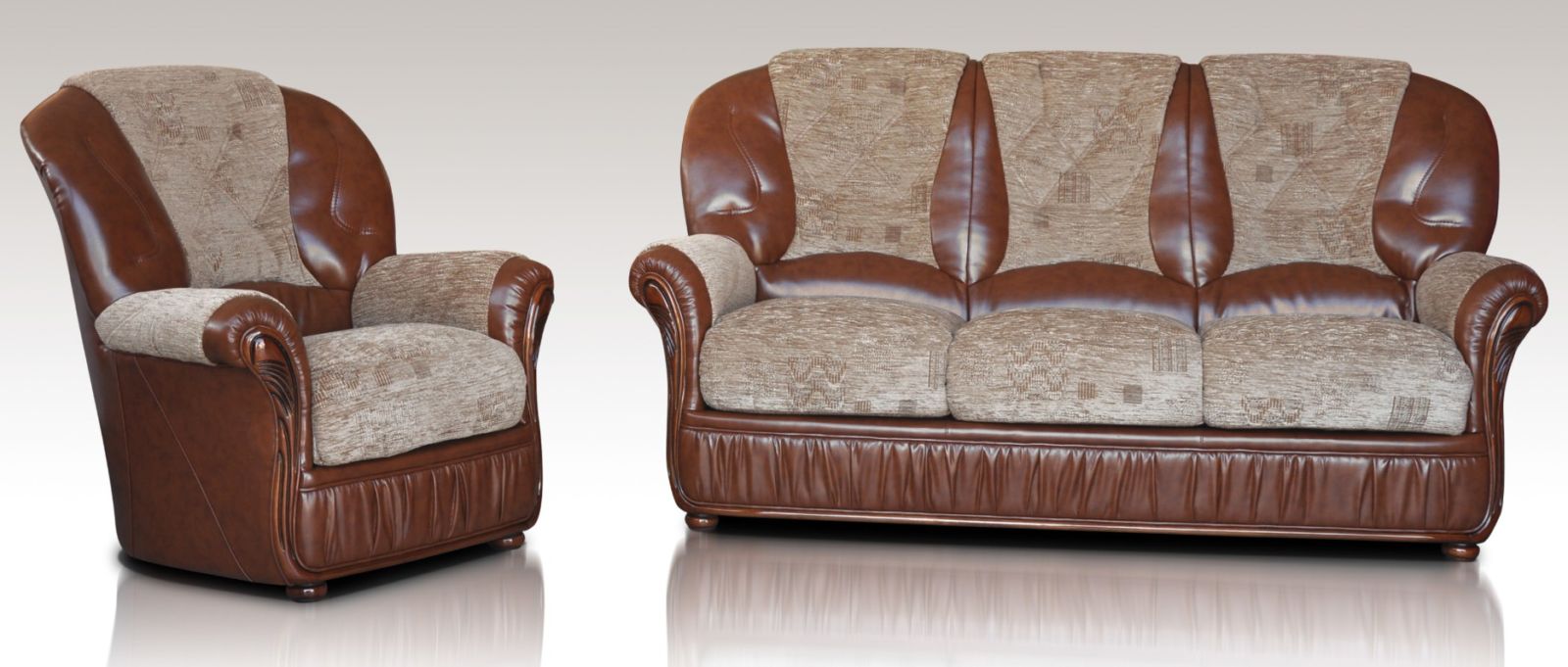 Product photograph of Emma Handmade 3 1 Sofa Suite Genuine Italian Brown Real Leather And Fabric from Chesterfield Sofas