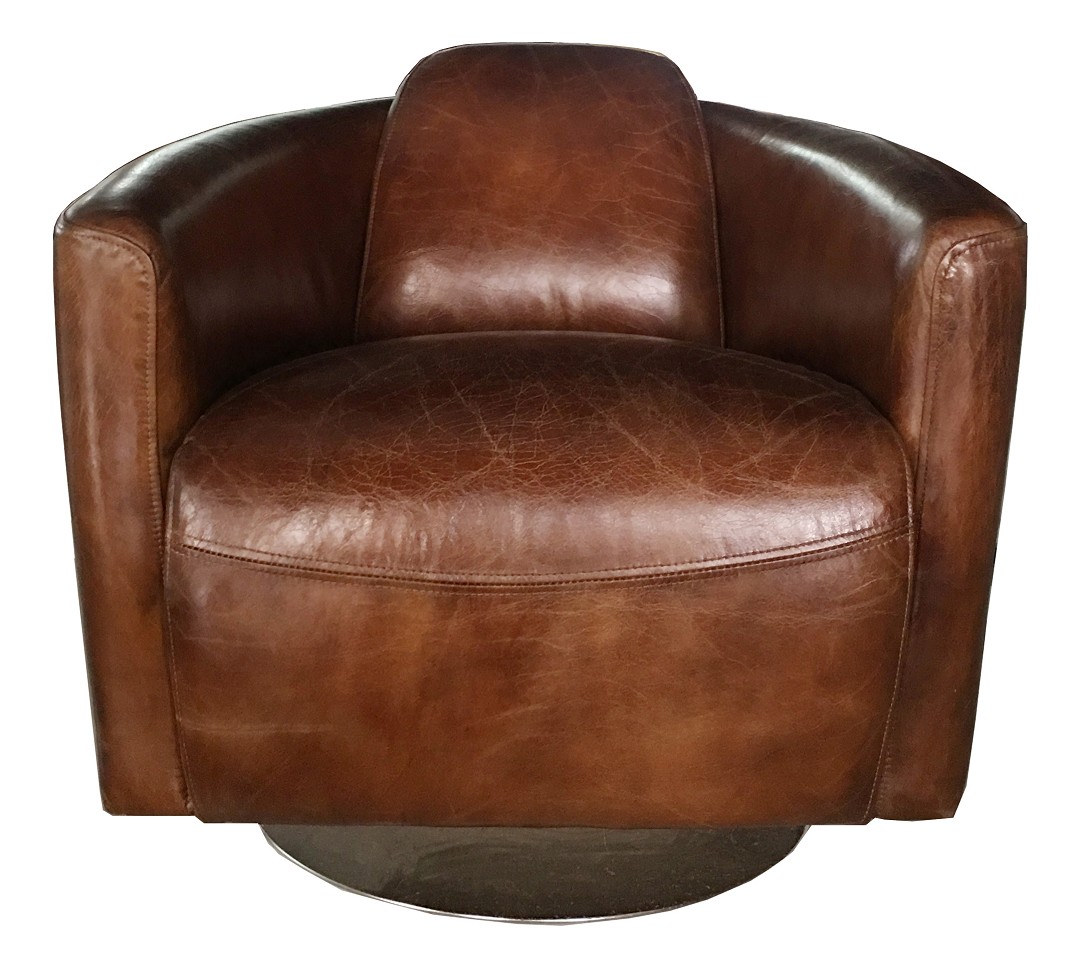Product photograph of Marlborough Handmade Swivel Tub Chair Vintage Brown Distressed Real Leather from Chesterfield Sofas